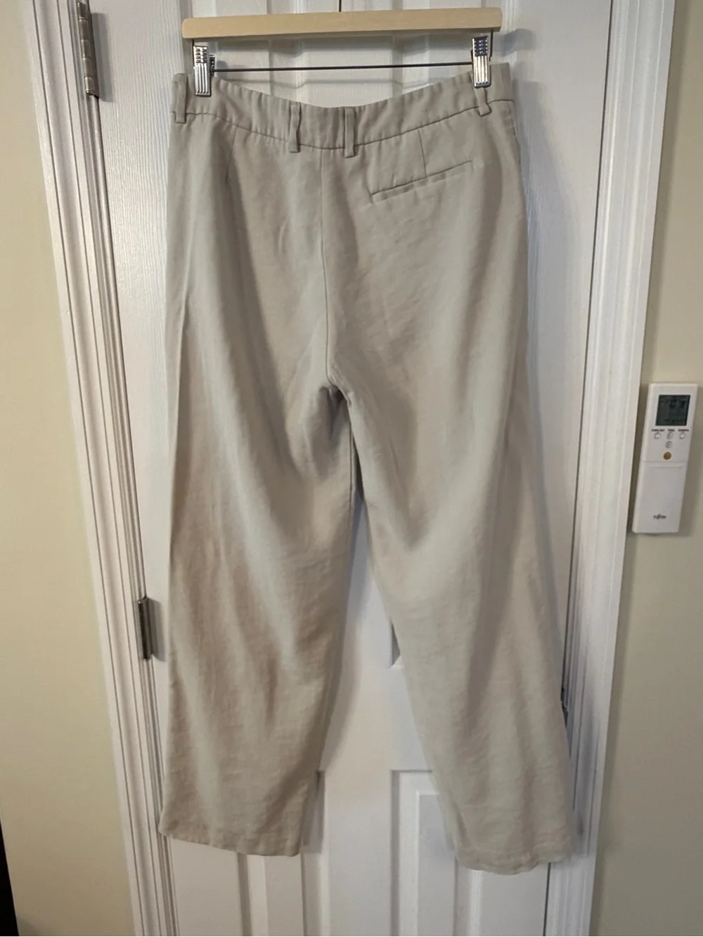 MNG by Mango Beige Linen Blend Wide Leg Trousers | Size 8